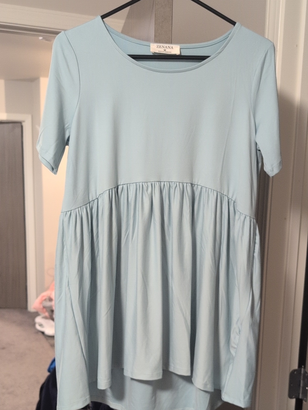Zenana Outfitters Pale Blue Short Sleeve Smocked Babydoll Top
